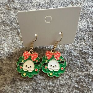 Hello Kitty Pochacco Holiday Christmas Wreath Dangle Earrings Trendy